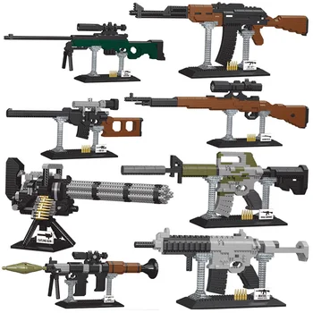 Военно-Техническа Снайпер 98K AK47 Пистолет Модел Строителни Блокове Micro Gatling HK416C M4AL Диамантени Тухли Играчки Подарък