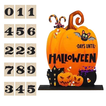 Выцветающая тиква, подарък за Хелоуин, Адвент-календар, Сладък масичка, в класната стая, Детска, училищна и начална вратата с 15 дървени цифри