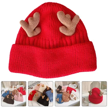 Вязаная шапчица с оленьими рога, подарък за момичета, топла шапка с оленьими рога, Коледна Вязаная акрилна шапчица за родители и деца