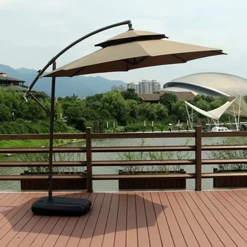 Голям чадър-банан 2,7 метра на 3 метра за басейн, градина, плажа, чадър за вътрешен двор, с изработен по поръчка на полето за печат на лого