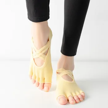 Дамски Бандажные чорапи за йога с преминаването каишка от същия цвят, увити край, Полупальцевые чорапи за пилатес, танци чорапи за плъзгане на пръста