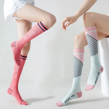 Дамски Компресия Спортни Чорапи Професионален Фитнес Бягане на Дълги чорапи С Въже Висока Еластичност Дишащи Мъжки чорапи за Колоездене
