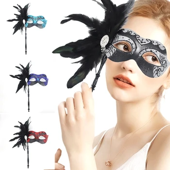 Дамски Маскарадните маски Украса за Mardi Gras Маски с пера на Пръчка Аксесоари за фестивали и партита Подпори