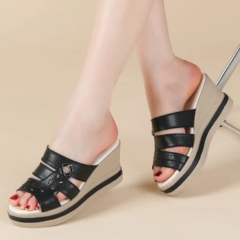 Дамски чехли на платформа и танкетке, Новост лятото 2023, Нескользящие джапанки с отворени пръсти, уголемени, за жени, Улични Дамски ежедневни сандали