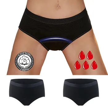Дамско Черно менструальное бельо с висока талия, 2 броя, Ретро Основно Спортно бельо, Дамски бикини-прашки с високо деколте за жени