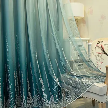 Двупластова завеса за всекидневната с пасторальным градиентным модел клони, бродирана завеса за спални