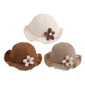 Детска шапка унисекс за момичета и момчета, лятна защита от слънцето цвят, широка шапка с цветя, шапка