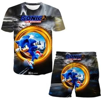 Детски Дрехи Детски костюм Sonic 2 Детски Комплект Тениска Тениска с къс Ръкав Къси Панталони Спортен Костюм 2023 Летни Спортни дрехи За Момичета и Момчета