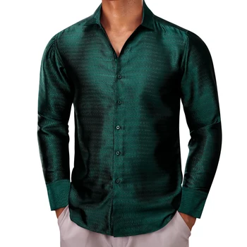 Дизайнерски ризи за мъже, Копринени, с дълъг ръкав, Зелена, Обикновена, Приталенные Мъжки Блузи, Ежедневни, Официални Блузи, Дишащи Бари Уонг