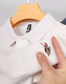 Дишаща риза с къси ръкави от 100% памук, Мъжка тениска с къс ръкав, Лятна Модна Дизайнерска марка бизнес ежедневни риза Paul с бродерия
