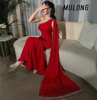 Дълги Елегантни вечерни рокли MULONG Mermaid за жени 2023, тъмно-червена вечерна рокля с едно рамо с дължина до пода рокля за бала