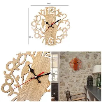 Дървени стенни часовници в ретро стил с участието на дървета и птици, окачени часовници за домашен интериор на публикуване