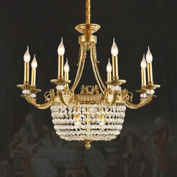 Европейският Месинг Окачен лампа в стил рококо, Трапезария, Осветление на Спалня, Френски Стил, с Медна Кристален Свещ, Полилей