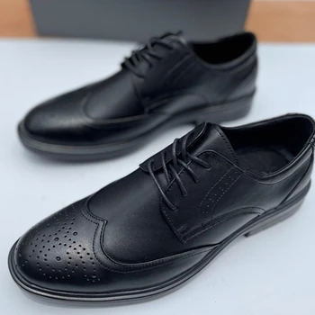 Ежедневни кожени обувки Angel&Dave в бизнес стил с дърворезба дантела, Модни и ежедневни мъжки обувки, с перфорации тип 