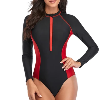 Жена едно Парче бански 2023 С Дълги ръкави, Солнцезащитная дрехи за сърфинг, однотонная ред е с цип, Консервативни летни плажни бански костюми