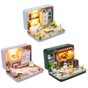 Забавен Куклен Дом Играчки Мебелен комплект Ръчно изработени Roombox Творчески Подаръци Начало Декор