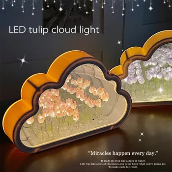 Занаяти облак Лале LED лека нощ момичета спалня декорация креативни фото рамка огледала настолни лампи ночники ръчно изработени подаръци за рожден ден