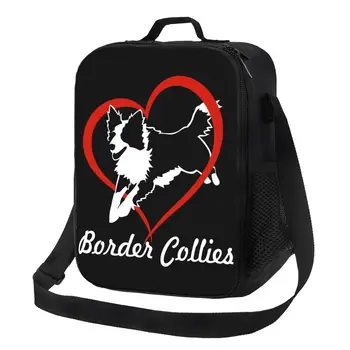Изработена по поръчка Скъпа чанта за обяд Love Border Collies, Женски термоохладитель, изолирани обяд-апарати за деца, школа