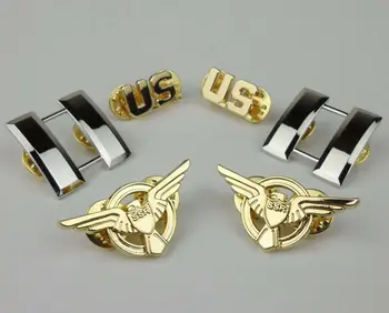 . Икони на лацканах яка САЩ, Икона SSR Орел, Званието капитан от Морската пехота на САЩ, метални знаци на ВВС на САЩ