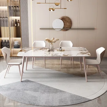 Италиански лесен луксозен модерен минималистичен домашен проста маса правоъгълна комбинация маса за хранене и столове