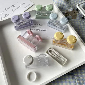 Калъф за контактни лещи Преносима сладка Прозрачна козметична кутия за контактни лещи Дамски сладко Японски преносима малка кутия за съхранение на лещи