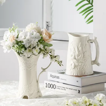 Керамична ваза с тиснеными цветя, Ретро Гидропонные Вази, Европейската ваза за цветя, Декорация на плота в хола, саксия, Домашен декор