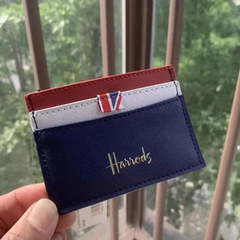 Класически Тъмно сини Стилна Мини чанта за кредитни карти с логото със златен печат, Нова Малка чанта за карти от изкуствена кожа Военноморски флот на Великобритания