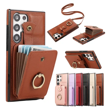 Кожена чанта за носене през рамо за мобилен телефон Samsung S20 S21 FE S22 S23 Plus Note 20 Ultra A32 A33 A13, а a53 A14 за Носене в чантата си с пръстен, Държач за карти, Калъф