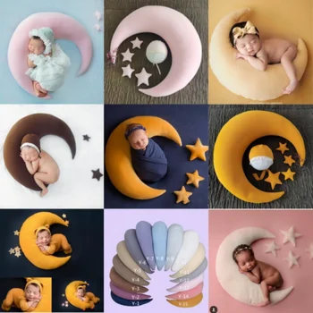 Комплект за детска фотография с Луната и Звездите, мека възглавница за подкрепа на главата с подпори, плюшен играчки, аксесоари за фотография новородени