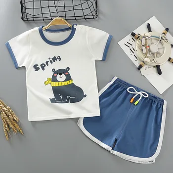 Комплект Летни дрехи За малки момчета и момичета, Костюм за бебета, Детски костюм с къс ръкав + шорти, 2 броя, подходящи за деца, детски спортни дрехи