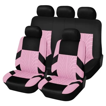 Комплект розови покривала за автомобилни седалки с автомобилната бродерия, универсален, подходящ за повечето коли, седалките с подробности следи от гуми, защита за автомобилни седалки