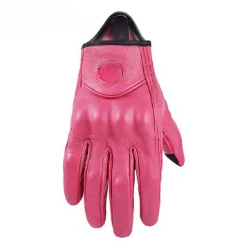 Кормило екипировка Женски мотоциклетни ръкавици от естествена кожа в ретро стил, розови електрически велосипедни ръкавици, упражнения на открито, за да се затопли