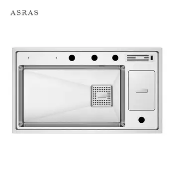 Кухненска мивка от неръждаема стомана 304, дебелина на панела 4 мм, дълбочина 220 мм, 860x490x220 мм, 8649L ASRAS