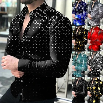 Лека луксозна модерна мъжка риза, ежедневни риза, блузи с дълги ръкави и принтом, мъжки дрехи, жилетка за бала, Ризи S-4XL