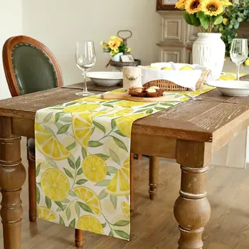 Летни жълто-лимон спално бельо, покривки за маса, украса за празничната партита, листа, покривки за масата за хранене в фермерска къща, украсата на кухненската маса