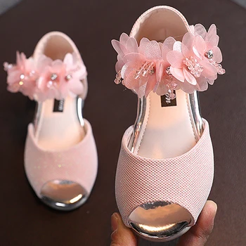 Летни Нови Стилни детски сандали За момичета, Модни обувки, Принцеса с цветя модел и кристали За Малки момичета, танцови обувки с мека подметка за момиченца