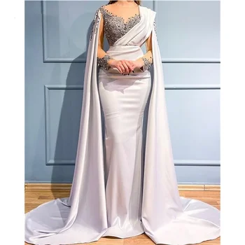 Луксозна Вечерна рокля Русалка от Арабски Дубай, Шал, Дълги Ръкави, Отворена Върти, Апликация от мъниста, Кръгъл отвор, Рокли за абитуриентски бал За жени 2023