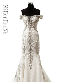 Луксозни сватбени рокли с кристали русалка, сватбени рокли Dubai Vestidos De Новия за поръчка