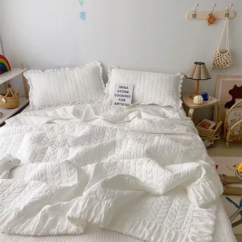 Лятото стеганое одеяло с корейски накъдрен, Плисе обикновена одеяла Кралица, Лека, приятна за кожата Комплект тънки одеяла или едно одеяло
