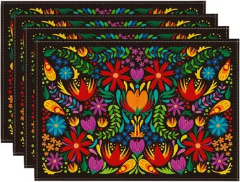 Мексикански кърпички Fiesta за масата за хранене 12X18 Инча Dia De Los Muertos Decoration Миещи Настолни стелки Комплект от 4 салфетки