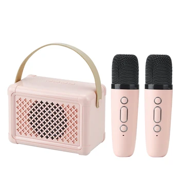Мини-караоке-машина, портативен Bluetooth високоговорител с набор от микрофони, Мобилна домашна акустична система KTV Mics за деца