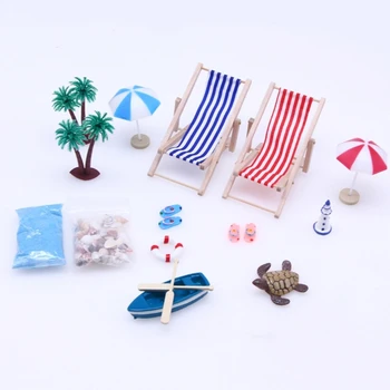 Миниатюрен плажен комплект за куклена къща, Мини-плажен стол, Спасителен кръг, Аксесоари за куклата къща, Реалистичен декор за микро-плаж