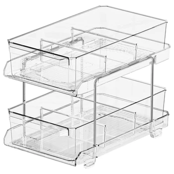 Многофункционална контейнер за съхранение, разтегателен прозрачен контейнер за съхранение с разделители за баня и кухненски шкафове