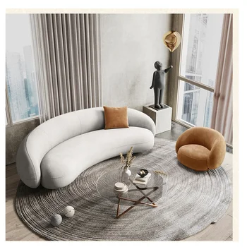 Модерен дизайн, мебели, дивани за всекидневна, извита под формата на орех кръг, разтегателен диван, бели модерна мека мебел