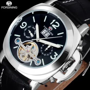 Модерен Класически мъжки часовник Forsining от водеща марка Tourbillion от естествена кожа, Луксозни автоматични механични мъжки часовник