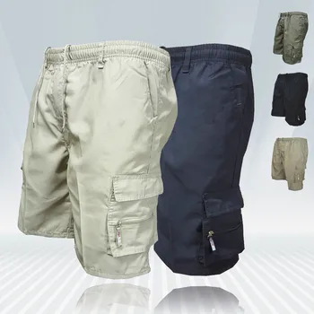 Модерен мъжки къси панталони-карго във военната стил, Мъжки тактически панталони, Всекидневни Спортни панталони с по-голям джоб, панталони-карго с ламперия, Големи размери за мъже