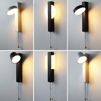 Модерен прост led монтиран на стената лампа, която може да се върти, монтиран на стената лампа, нощна лампа, хол, коридор и коридорная лампа с ключ, монтиран на стената лампа