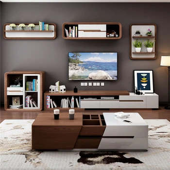 Модерна търговия на едро цена на Дървена поставка за телевизор със стъклен покрив за мебели в хола, маса за телевизор
