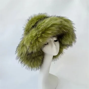 Модерни дамски шапки-кофи от изкуствена миеща мечка, зимни Топли Големи шапки от изкуствена кожа, Луксозни плюшени Рибарски шапки, Ски панама на открито