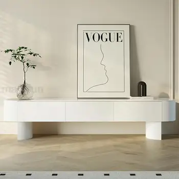Модерни мебели за дневна Високи Извити Крака на шкафа Кръгли Ъглови подложки за телевизор, Голямо пространство за съхранение на Телевизионни шкафове, цвят бял